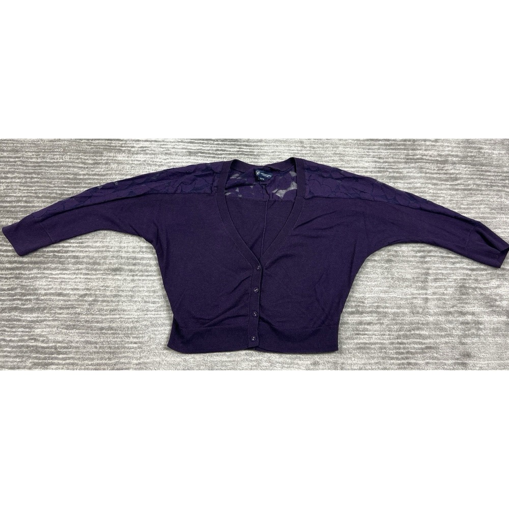 American Eagle Outfitters Sweater Womens Medium Purple Cardigan Open Front Lace
